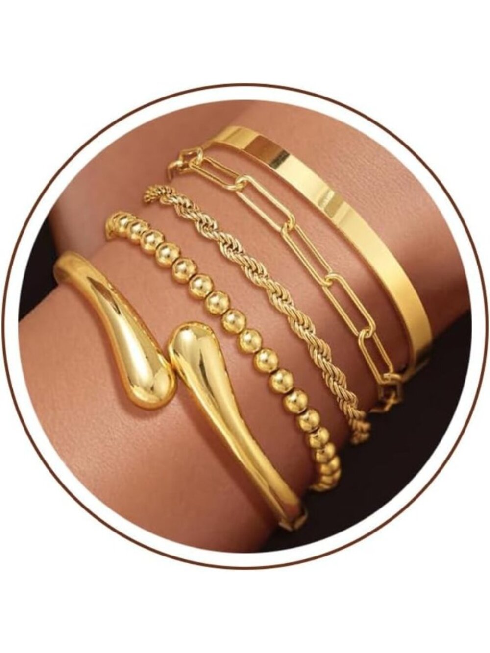 14K Gold Plated Stackable Bangle Bracelet Set for Women - Trendy Fashion Jewelry